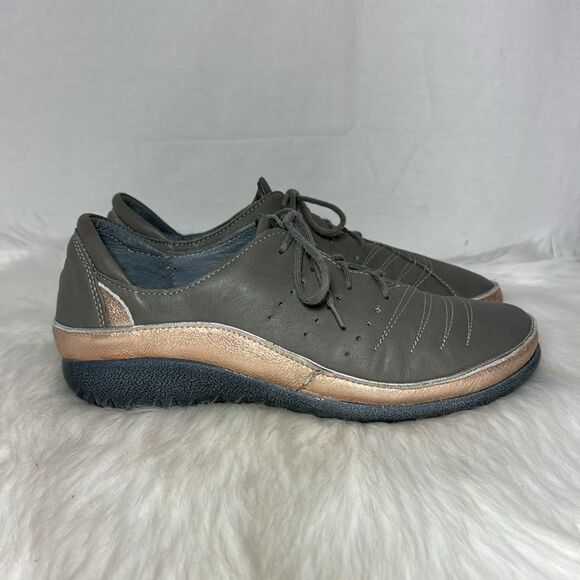 Naot Kumara Foggy Grey/Soft Gold Rose Leather Lace Up Casual Shoes Sz 40 - Picture 5 of 8